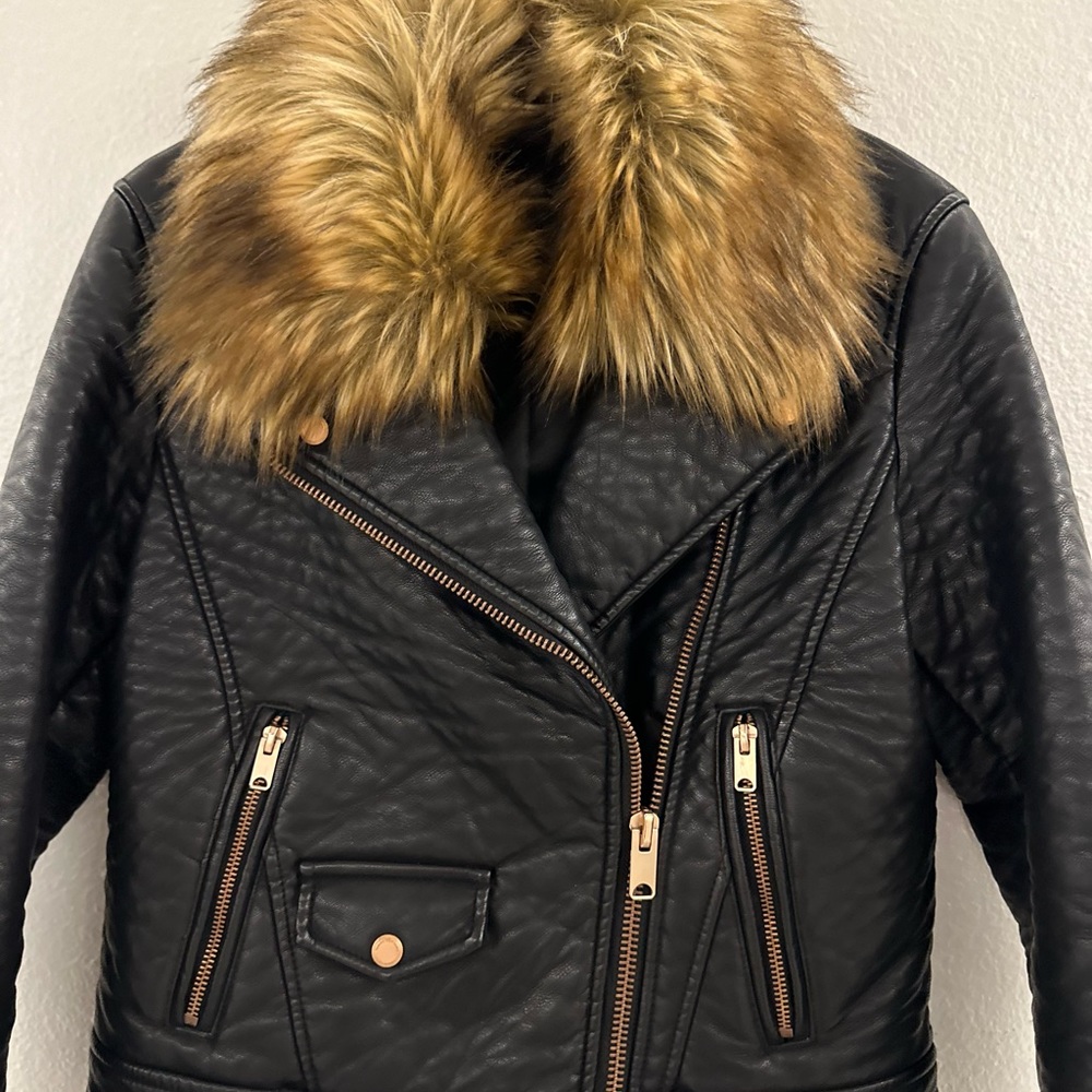 Faux Leather Fur Black winter Jacket